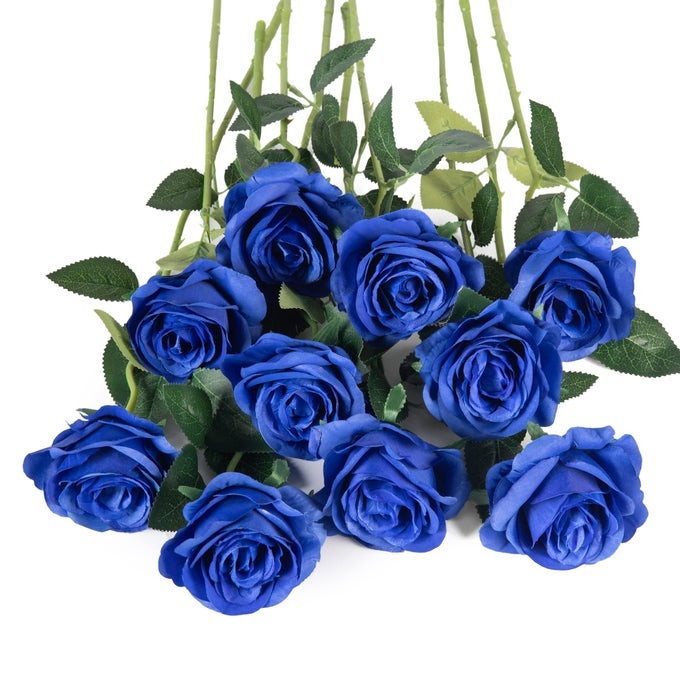 10PCS ROYAL BLUE SILK ROSES ARTIFICIAL ROSE FLOWERS LONG STEM FOR DIY WEDDING BOUQUET TABLE CENTERPIECE HOME DECOR ROYAL BLUE