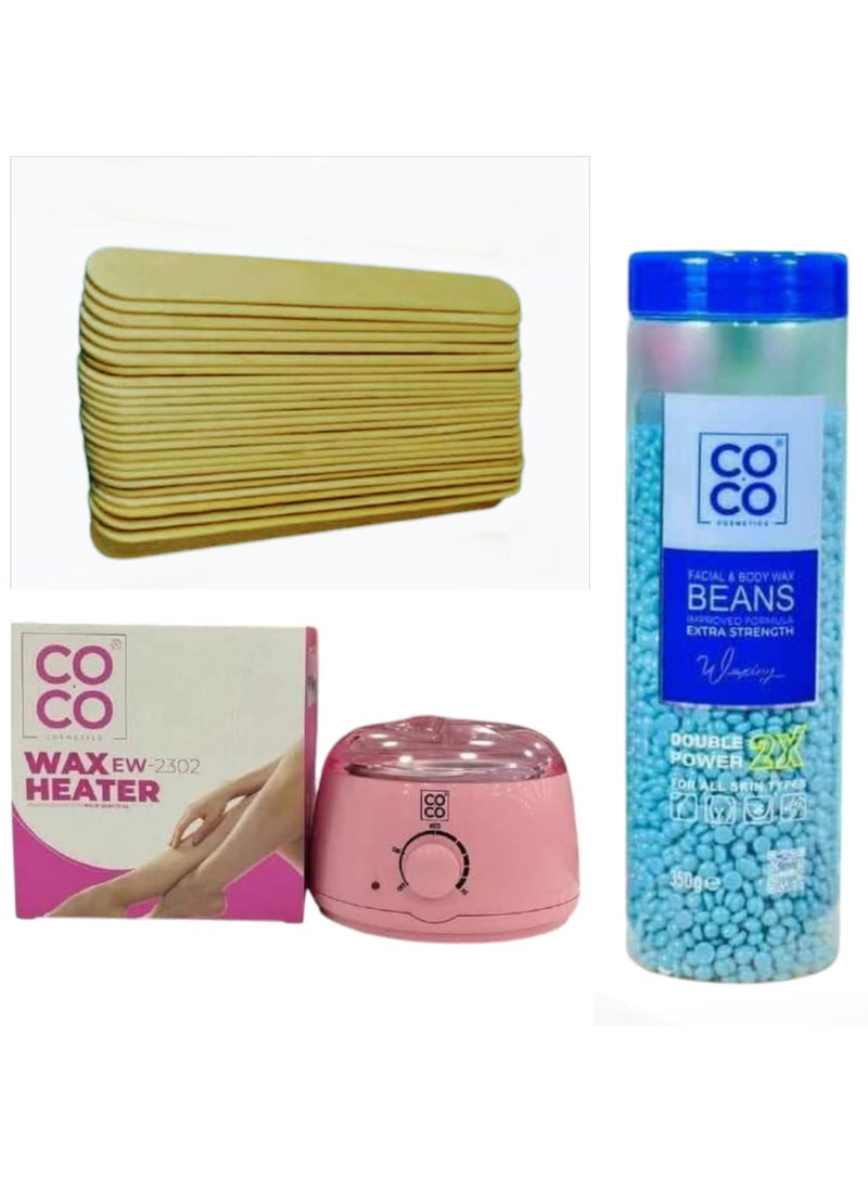 Coco Wax Heater with Wax Beads and Stick for Easy Application