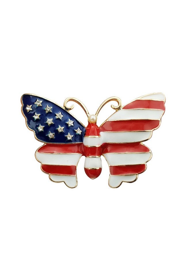 YOQUCOL دبوس فراشة من اللؤلؤ الصناعي بلون الذهب مع علم الولايات المتحدة الأمريكية - Image 1