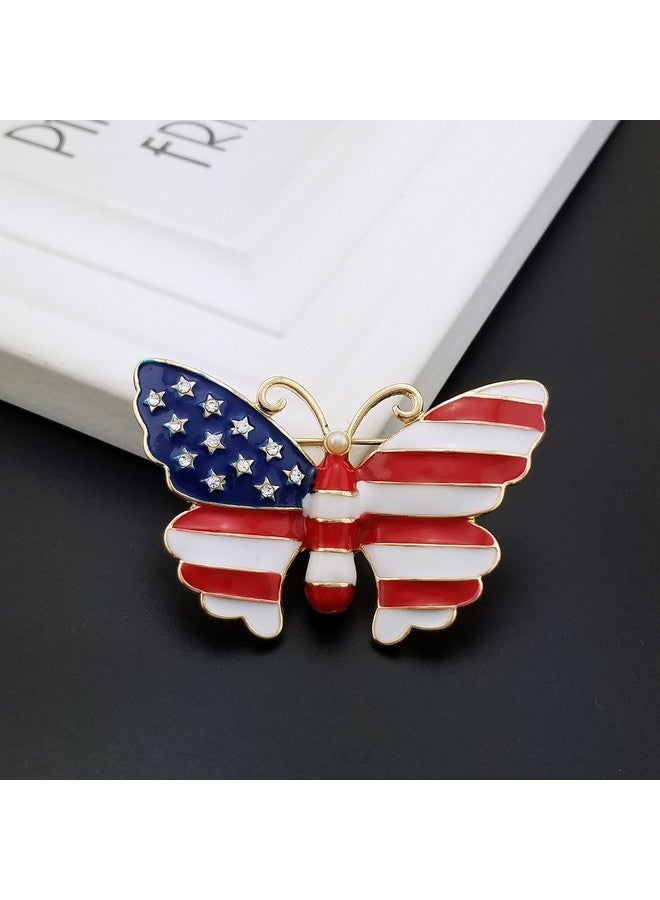 YOQUCOL دبوس فراشة من اللؤلؤ الصناعي بلون الذهب مع علم الولايات المتحدة الأمريكية - Image 2