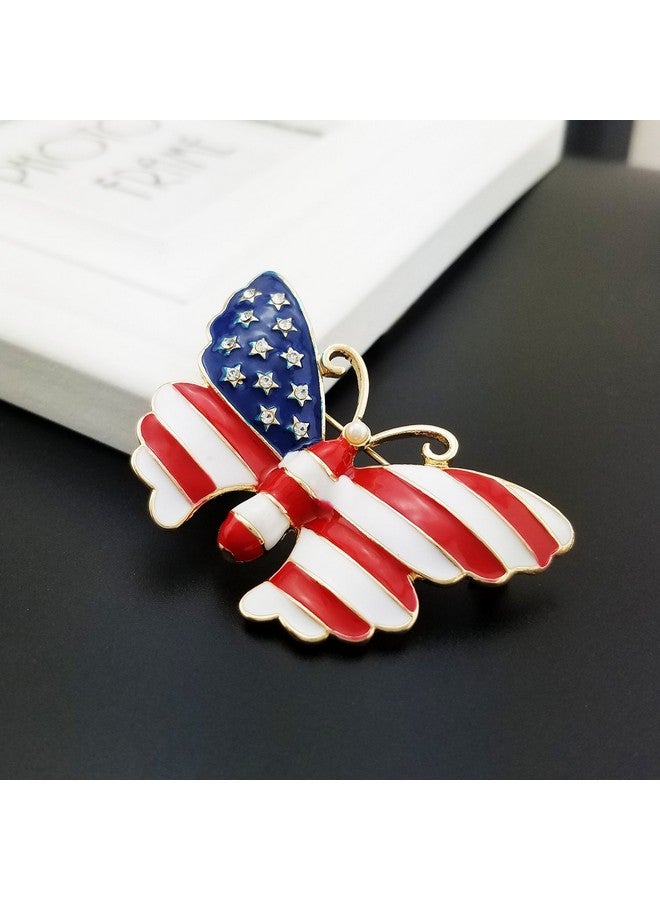 YOQUCOL دبوس فراشة من اللؤلؤ الصناعي بلون الذهب مع علم الولايات المتحدة الأمريكية - Image 3