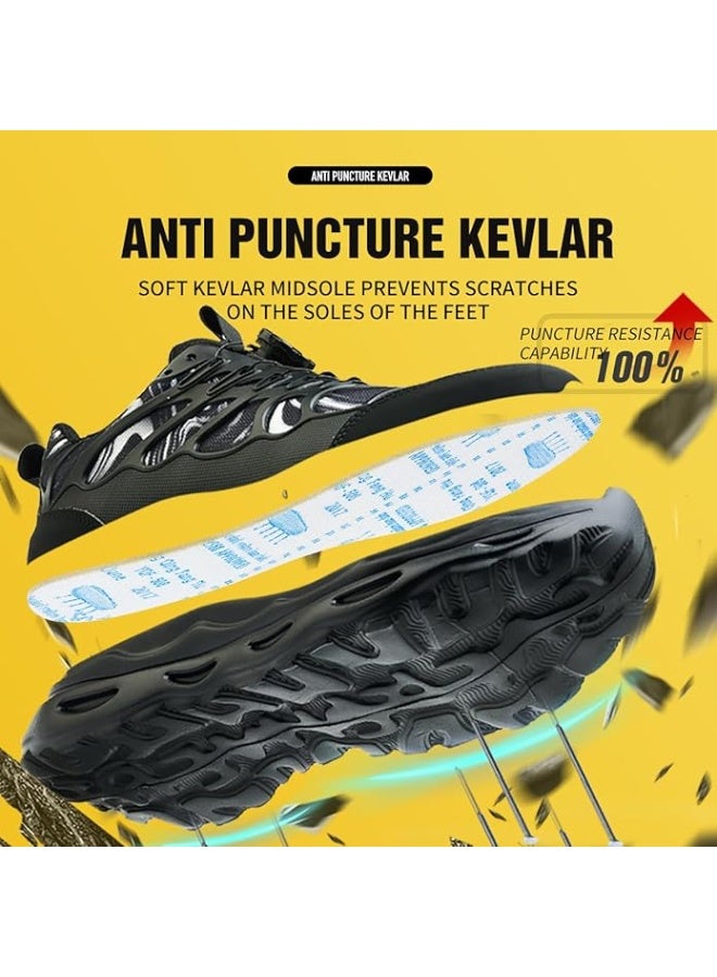 حذاء سلامة خفيف الوزن للرجال والنساء – حذاء عمل بمقدمة فولاذية مقاومة للثقب مع نظام ربط بقرص دوار، غير قابل للانزلاق وقابل للتنفس، للإنشاءات والمستودعات والاستخدام الخارجي - Image 4