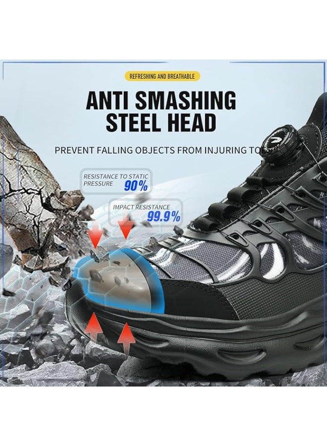 حذاء سلامة خفيف الوزن للرجال والنساء – حذاء عمل بمقدمة فولاذية مقاومة للثقب مع نظام ربط بقرص دوار، غير قابل للانزلاق وقابل للتنفس، للإنشاءات والمستودعات والاستخدام الخارجي - Image 2