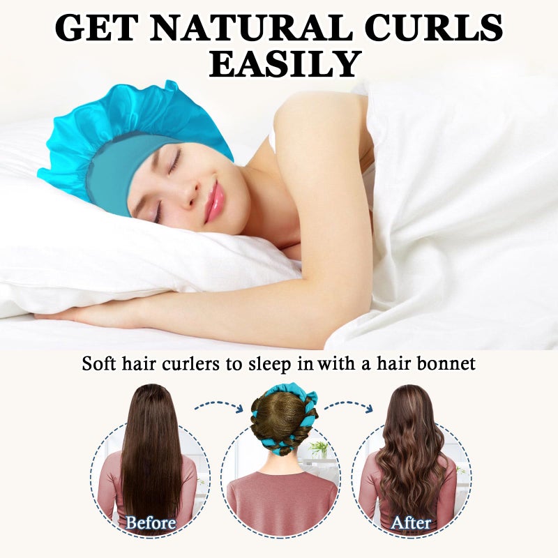 Gwabee Heatless Curls Overnight Hair Curler, 70" Soft Hair Curlers to Sleep In No Heat Curls Overnight, 9 PCS No Heat Curlers Set for Women - Blue - Image 2