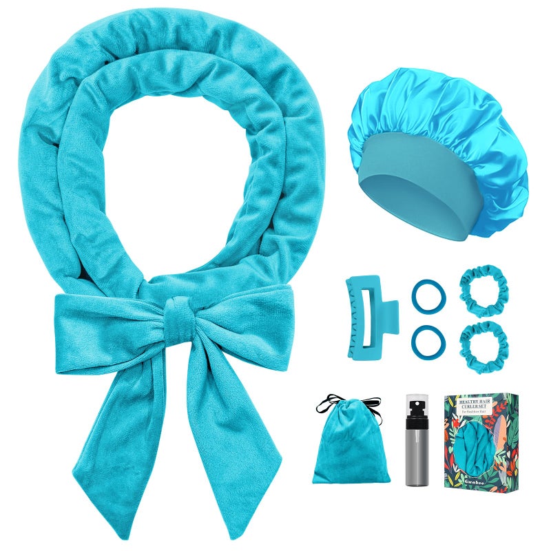 Gwabee Heatless Curls Overnight Hair Curler, 70" Soft Hair Curlers to Sleep In No Heat Curls Overnight, 9 PCS No Heat Curlers Set for Women - Blue - Image 1