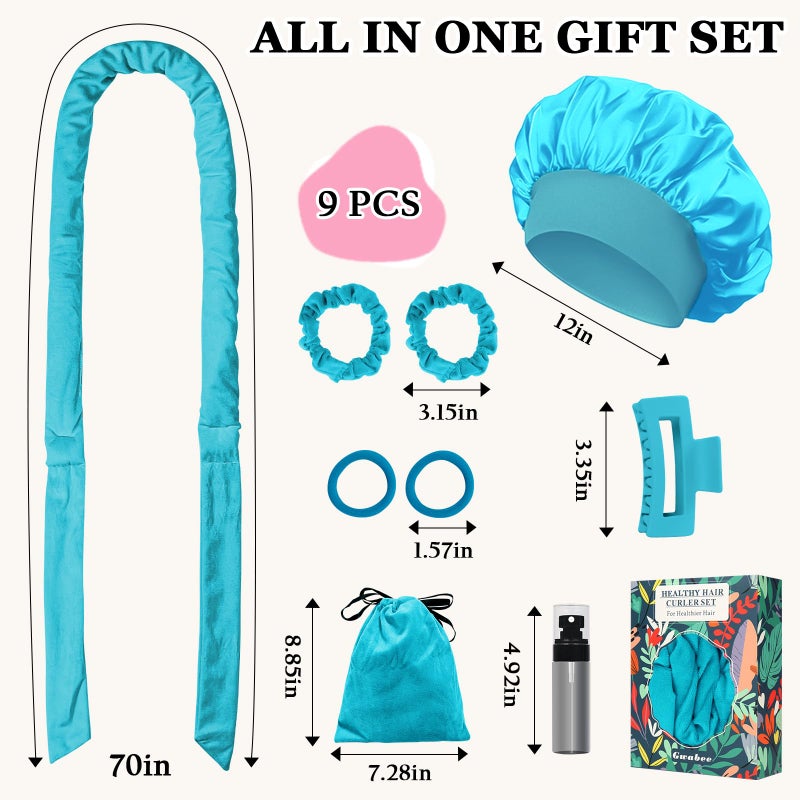 Gwabee Heatless Curls Overnight Hair Curler, 70" Soft Hair Curlers to Sleep In No Heat Curls Overnight, 9 PCS No Heat Curlers Set for Women - Blue - Image 5