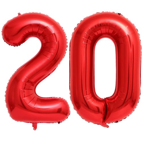Lovoir Red 20 Number Balloons 40 Inch Giant Number 20 Balloons Foil Mylar Helium Red Number Balloons for 20th Birthday Party Supplies Anniversary Event Celebration Decorations - Image 1