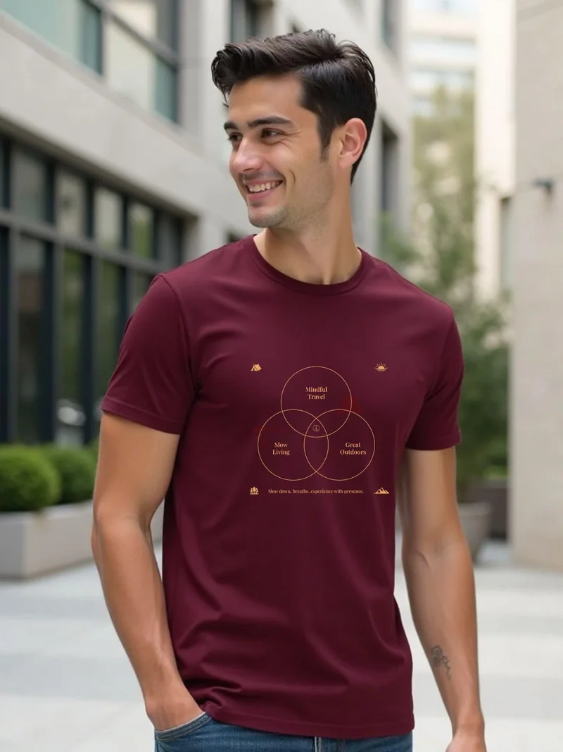 NOBERO Maroon Cotton Graphic T-Shirt for Men
