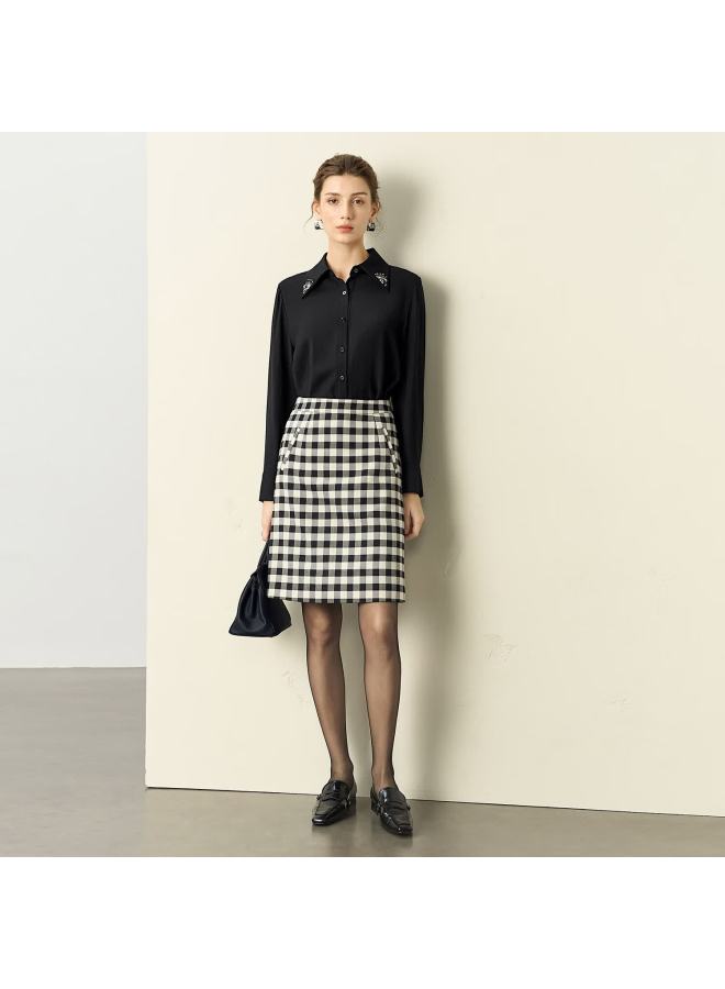 Yanyee Plaid Skirt For Women, Autumn High-waisted Slimming Commuter Retro Fashion Elegant Short Skirt, Black And White Plaid, M Size - Image 1