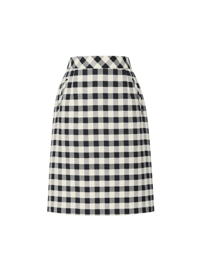 Yanyee Plaid Skirt For Women, Autumn High-waisted Slimming Commuter Retro Fashion Elegant Short Skirt, Black And White Plaid, M Size - Image 2