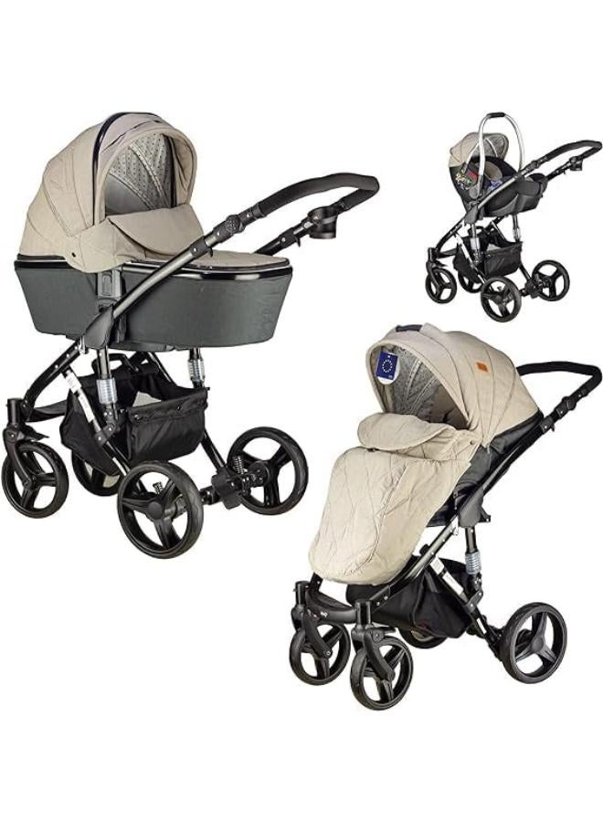 Infinity 3 Piece Stroller with Special Features for Parents and Toddlers - Beige in Black - Image 1