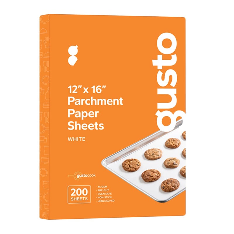 GUSTO [12 x 16 Inch - 200 Count] Pre-Cut Parchment Paper Baking Sheets, Non-Stick, Unbleached, Parchment Paper Sheets for Baking & Cooking - White (Formerly Comfy Package) - Image 1