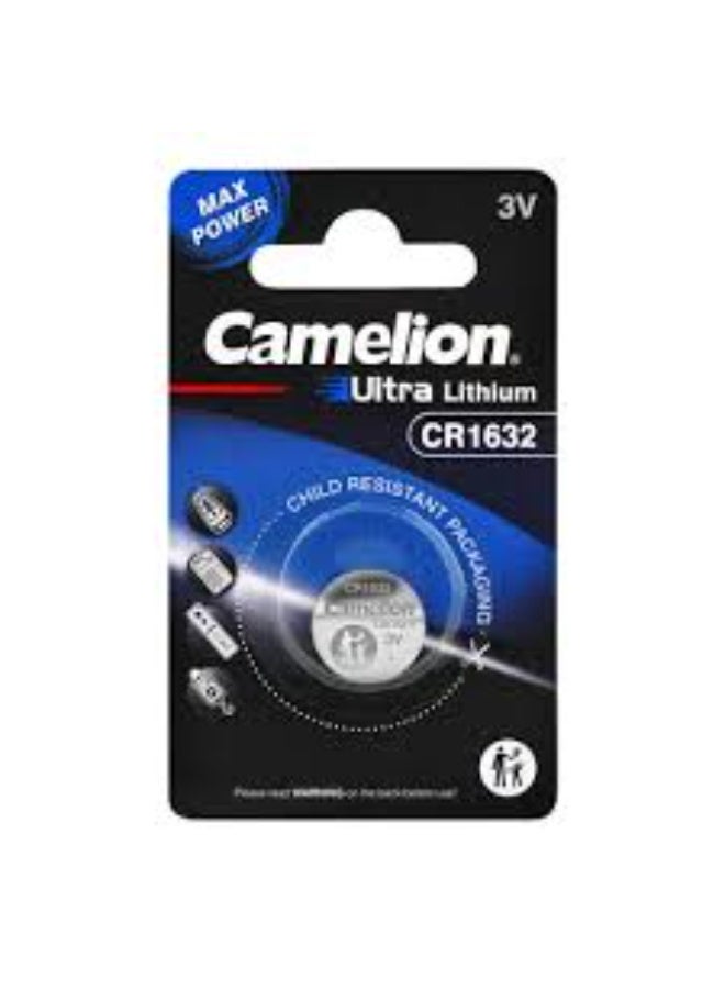 CAMELION ULTRA LITHIUM CR1632 BATTERY - 3V MAX POWER (1 PC) - CHILD RESISTANT PACKAGING