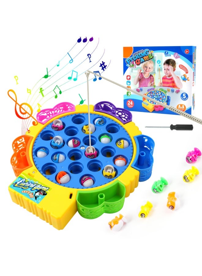 Electric Music Rotating Fishing Plate Set – LED Rotating Fishing Game for Kids – Interactive Motorized Fish Pond with 5 Non-Magnetic Fishing Poles, Ideal for 1-5 Players, Develops Hand-Eye Coordination & Fine Motor Skills, Perfect for Family Fun & Parties  - Image 1