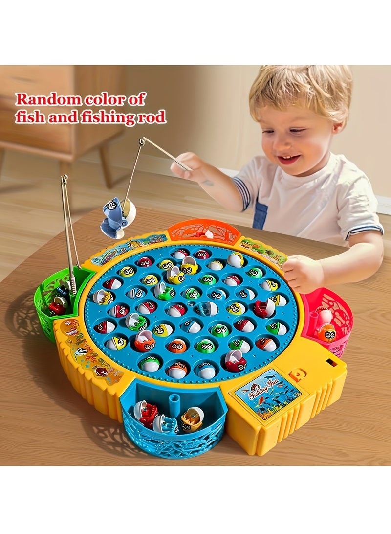 Electric Music Rotating Fishing Plate Set – LED Rotating Fishing Game for Kids – Interactive Motorized Fish Pond with 5 Non-Magnetic Fishing Poles, Ideal for 1-5 Players, Develops Hand-Eye Coordination & Fine Motor Skills, Perfect for Family Fun & Parties  - Image 2