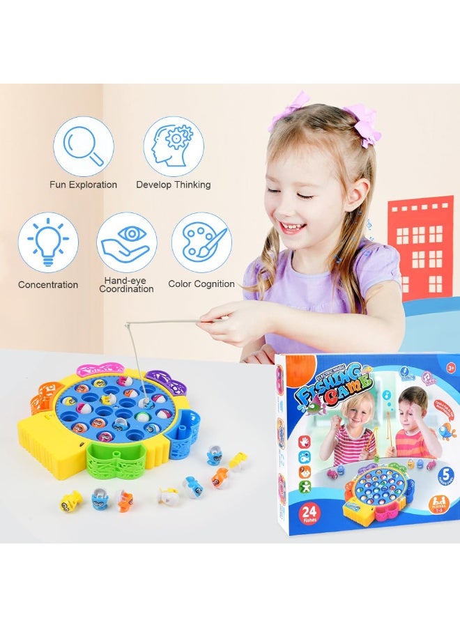 Electric Music Rotating Fishing Plate Set – LED Rotating Fishing Game for Kids – Interactive Motorized Fish Pond with 5 Non-Magnetic Fishing Poles, Ideal for 1-5 Players, Develops Hand-Eye Coordination & Fine Motor Skills, Perfect for Family Fun & Parties  - Image 3