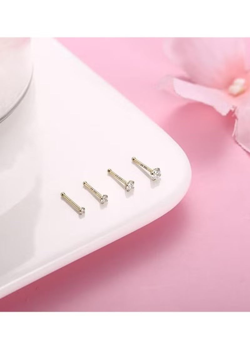 4PCS 14K Solid Gold 1.5/2/2.5/3mm Clear CZ Bone Nose Studs - Image 2