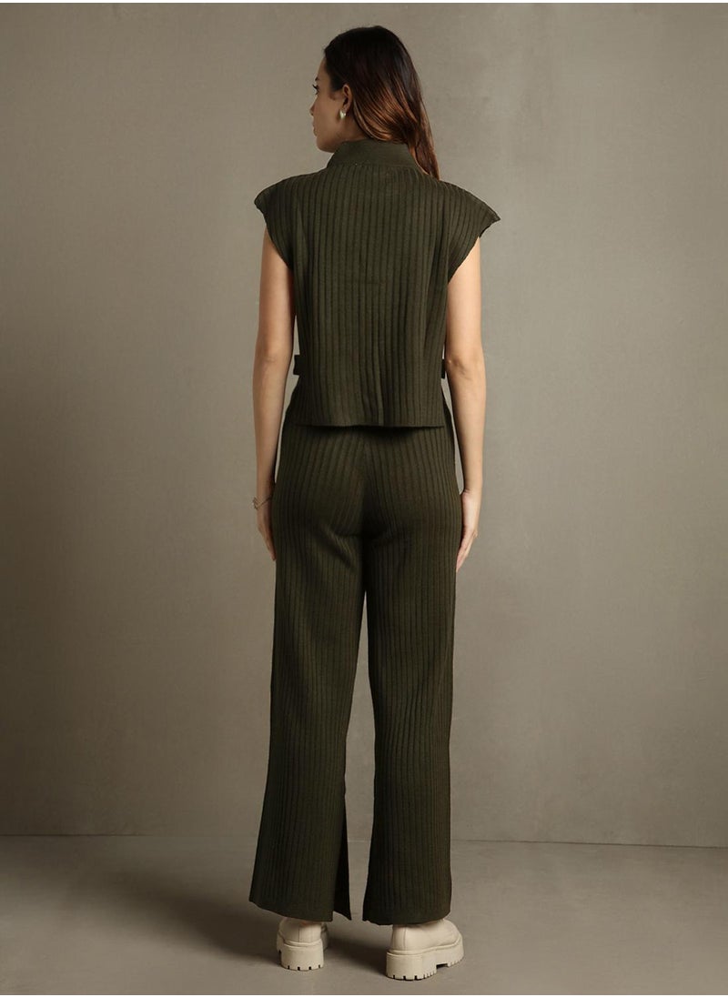 Dennis Lingo Women's Olive 100% Acrylic Embellished Regular Fit Sweater  - Image 2