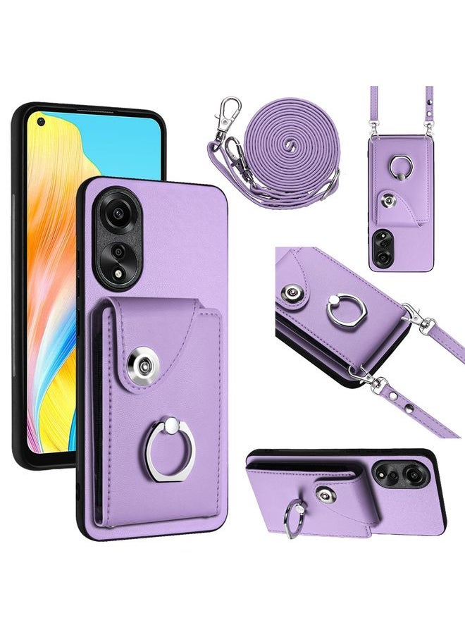 HuHa Case Cover For OPPO A78 4G Global Organ Card Bag Ring Holder Phone Case with Long Lanyard Purple 