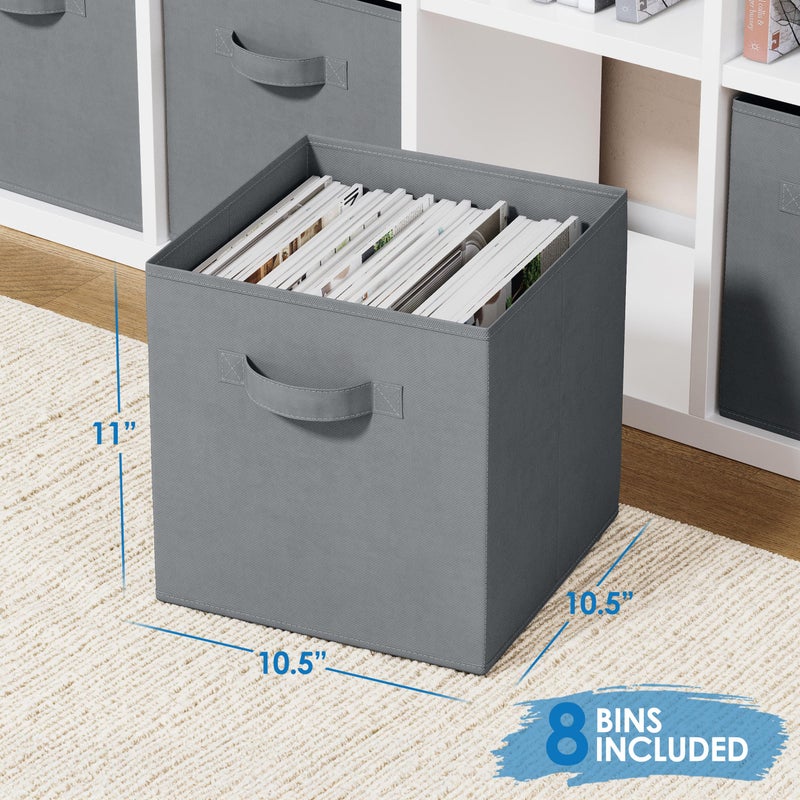 Royexe Set of 8 Foldable Fabric Storage Cube Bins | Collapsible Cloth Organizer Baskets Containers | Folding Nursery Closet Drawer | Features Dual Handles | Beautiful Colors Available (Solid Grey) - Image 2