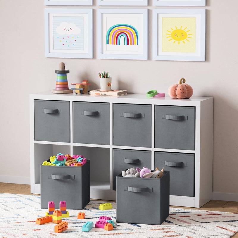 Royexe Set of 8 Foldable Fabric Storage Cube Bins | Collapsible Cloth Organizer Baskets Containers | Folding Nursery Closet Drawer | Features Dual Handles | Beautiful Colors Available (Solid Grey) - Image 5