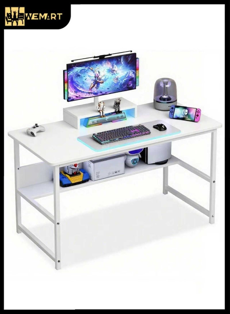 WEMART Gaming table,Computer Table,Gaming Desk with stand,Suitable for home office desk and studio,Office desk home desk student writing study desk with monitor stand multifunctional office 140*50*75 (white) - Image 1