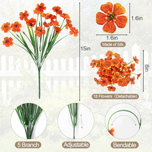PARTY TONIGHT 24 Bundles Artificial Flowers for Outdoors,UV Resistant Artificial Outdoor Flowers No Fade Fake Flowers and 8 Pcs Butterflies for Garden Porch Home Wedding Farmhouse(8 Mix Color) - Image 2