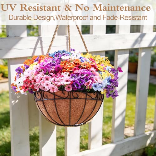 PARTY TONIGHT 24 Bundles Artificial Flowers for Outdoors,UV Resistant Artificial Outdoor Flowers No Fade Fake Flowers and 8 Pcs Butterflies for Garden Porch Home Wedding Farmhouse(8 Mix Color) - Image 5
