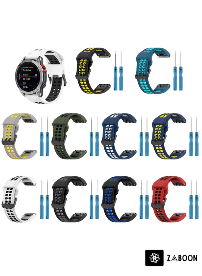 Zaboon Watch Band For Garmin Fenix 7X Pro 51mm 26mm Two-Color Reverse Buckle Silicone - Image 4