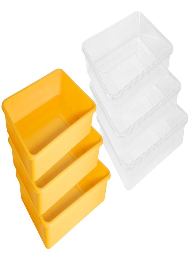 Morvi Nexa Small Multipurpose Stackable Rectangular Durable Plastic Storage Tray| Home,Kitchen,Office,School,Commercial,Industry,Lab,Hospital,Paper,Desk Organiser|21 x 27 x 5| Set of 6 | TP Yellow - Image 1