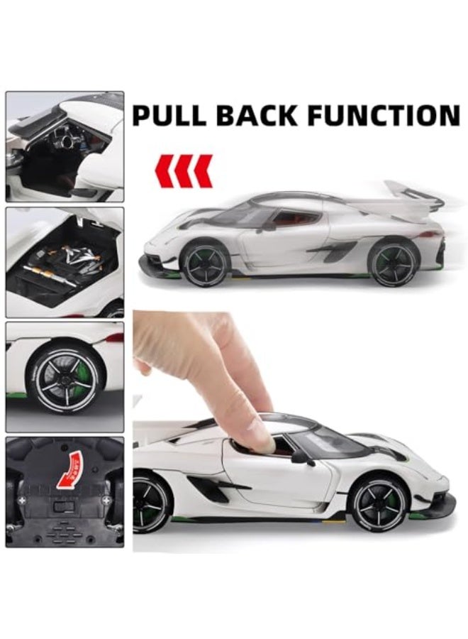 Toy Cars for Boys 1/24 Koenigsegg Jesko Metal Die Cast Toy Cars, Collectibles Koenigsegg Model Car, Pull Back Koenigsegg Toy Car with Light and Sound, Cars Gifts for Age 3+ Year Old Boys (White) - Image 5