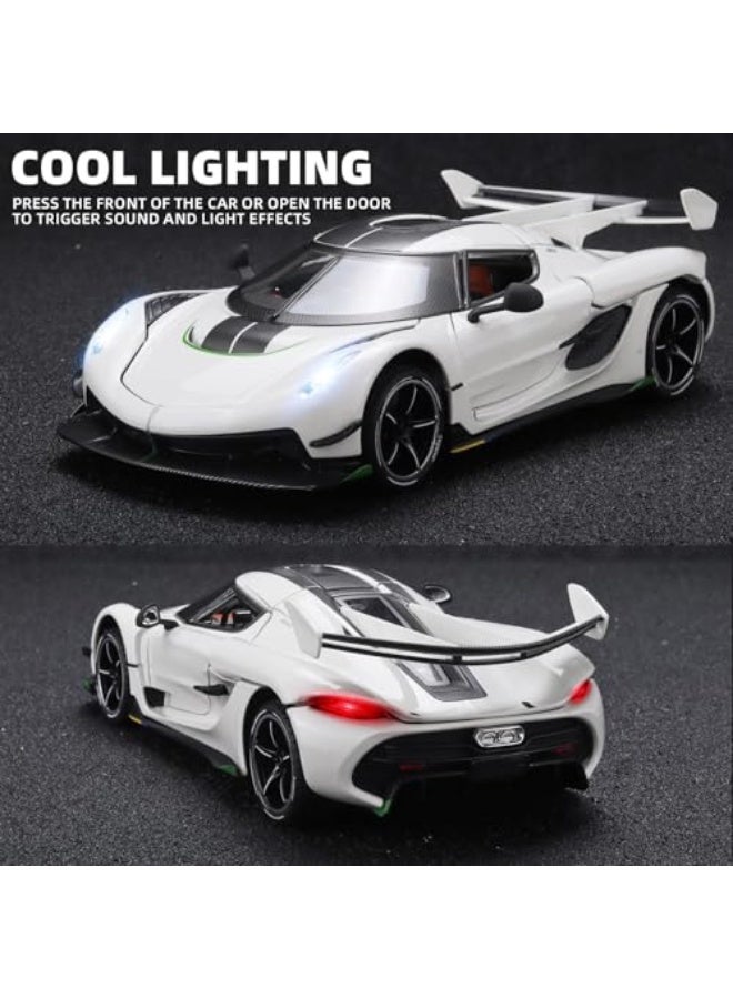 Toy Cars for Boys 1/24 Koenigsegg Jesko Metal Die Cast Toy Cars, Collectibles Koenigsegg Model Car, Pull Back Koenigsegg Toy Car with Light and Sound, Cars Gifts for Age 3+ Year Old Boys (White) - Image 3