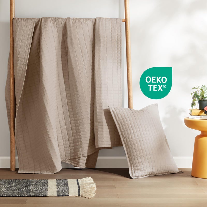 Comfort Spaces Kienna Quilt Set- Double Sided Stitching Design Summer Blanket, Lightweight, Soft, All Season Bedding Layer, Matching Sham, Taupe, Coverlet Twin/Twin XL(66"x90") 2 Piece - Image 5