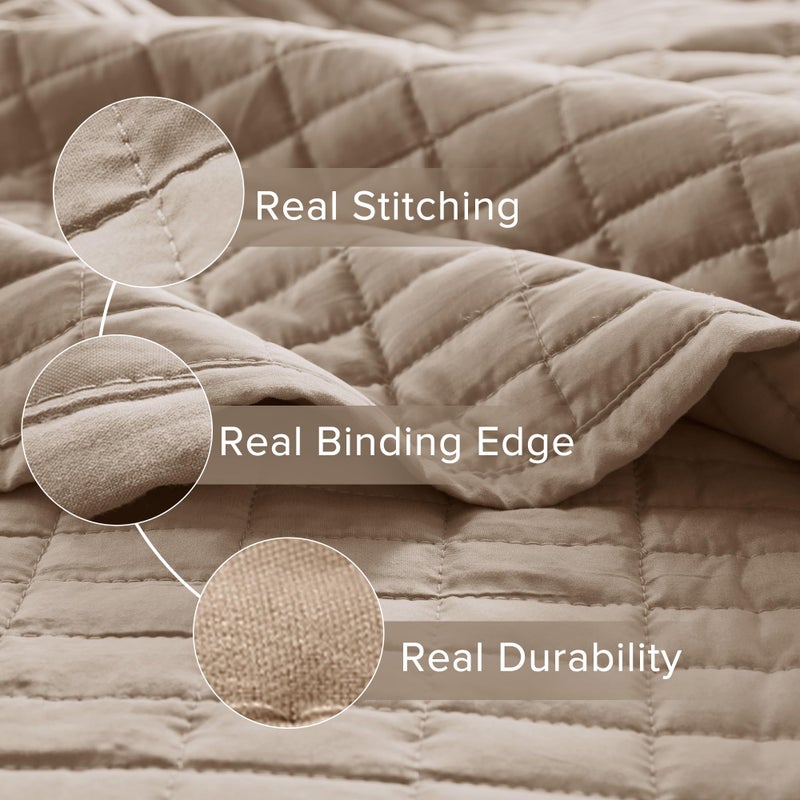 Comfort Spaces Kienna Quilt Set- Double Sided Stitching Design Summer Blanket, Lightweight, Soft, All Season Bedding Layer, Matching Sham, Taupe, Coverlet Twin/Twin XL(66"x90") 2 Piece - Image 4