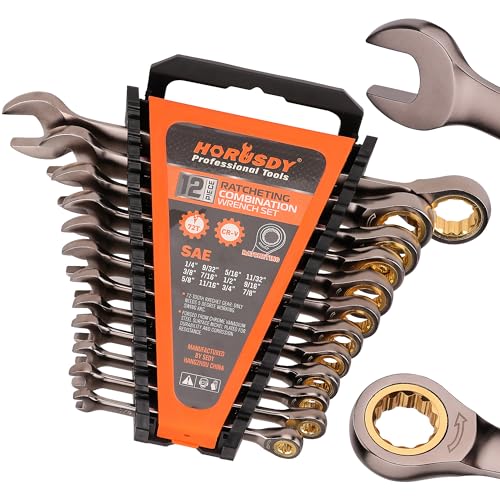 HORUSDY 12-Piece SAE Ratcheting Wrench Set | 1/4” to 7/8“ | Ratchet Combination Wrenches Set with Organizer | 72-Teeth | Chrome Vanadium Steel - Image 1