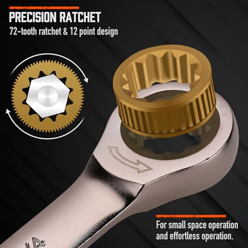 HORUSDY 12-Piece SAE Ratcheting Wrench Set | 1/4” to 7/8“ | Ratchet Combination Wrenches Set with Organizer | 72-Teeth | Chrome Vanadium Steel - Image 3