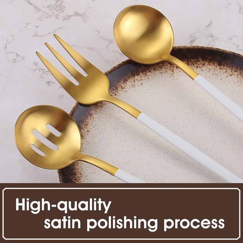 VANVRO Matte White Gold Serving Silverware Set 5Piece Round Shared Utensils Set of Stainless Steel Hostess Flatware Serving Set Satin Finish Dishwasher Safe - Image 4