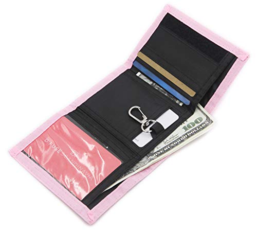 AI-DEE RFID Trifold Canvas Outdoor Sports Wallet for Kids - Front Pocket Wallet with Magic Sticker (Pink) - Image 2