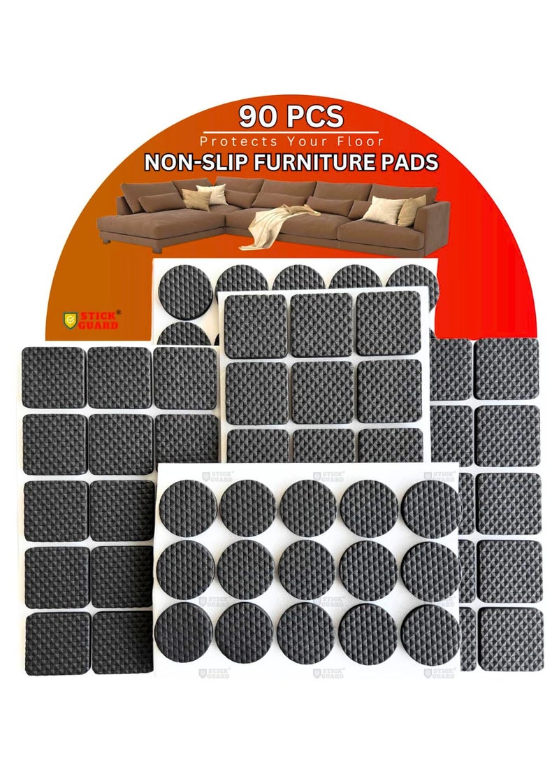 Non Slip Furniture Rubber Leg Pads for Hardwood Floors 90 Pcs - 45 Round, 45 Square Furniture Feet - Rubber Furniture Floor Protectors - Chair, Table, Couch, Bed Stoppers to Prevent Sliding - Image 2