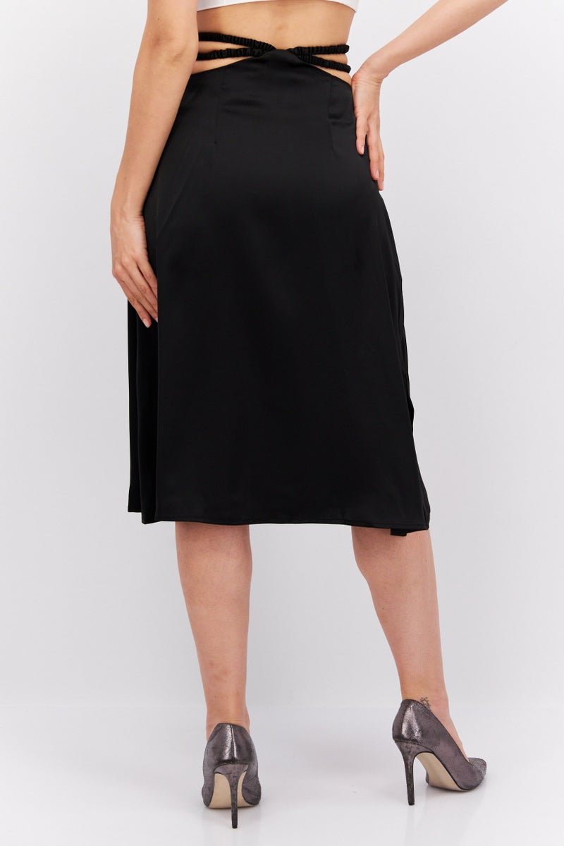 Unique21 Women Solid Midi Skirt, Black - Image 2