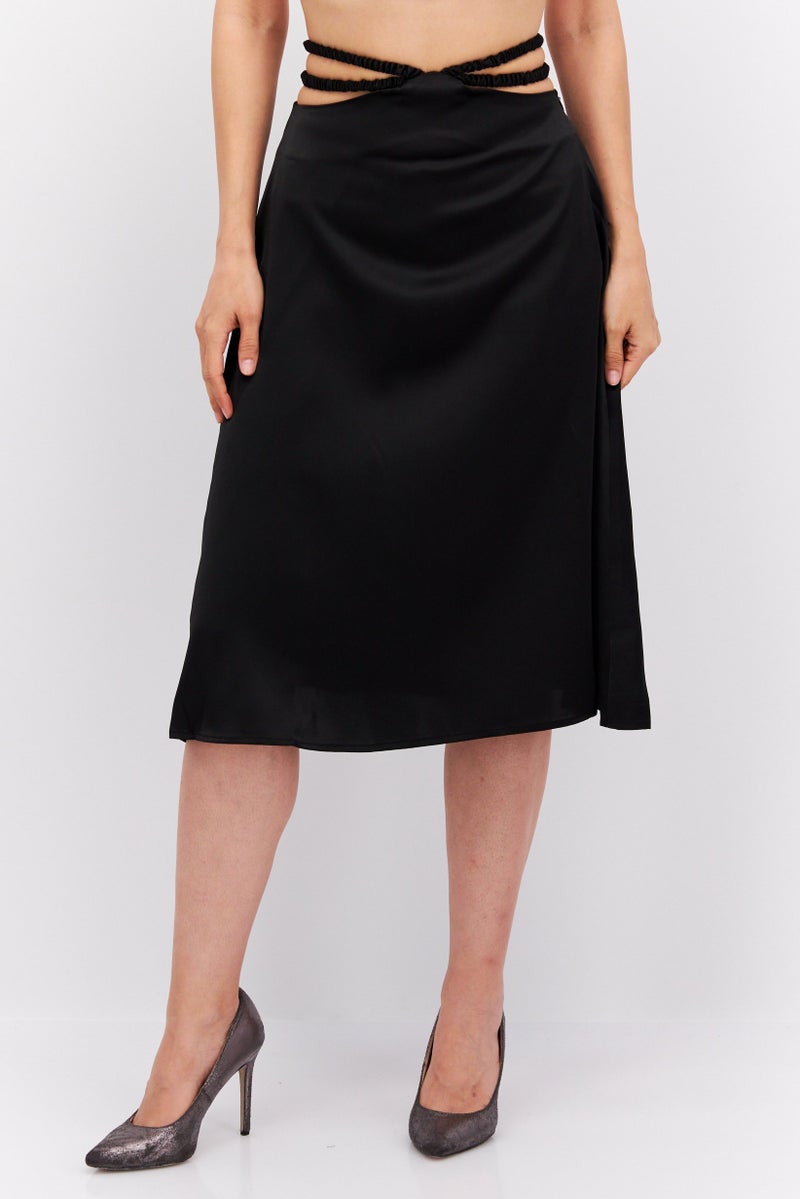 Unique21 Women Solid Midi Skirt, Black - Image 1