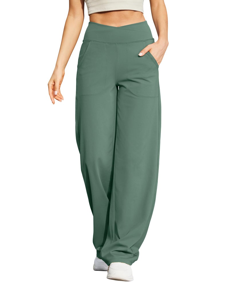 G4Free Pants for Women High Waisted Dress Pants Comfy Workout Leggings Flare Bootcut Pants Tummy Control(Sage Green,M,Regular) - Image 1