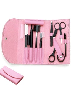 Excefore 8 Pcs Professional Eyebrow Shaping Grooming Kit, Eyebrow Scissors Eyebrow Pencil, Eyebrow Brush Trimmer Brush Beauty Tools Set With Leather Bag Eyebrow Grooming Kit For Women And Men, Pink  - Image 1