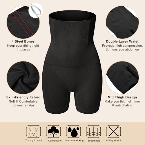 Lelinta Shapewear Shorts For Women Tummy Control High Waist Body Shaper Compression Thigh Slimmer Butt Lifter Panties Black - Image 4