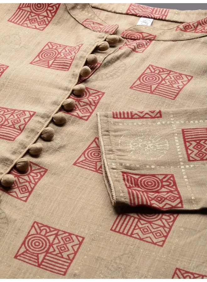 AKS AKS Geometric Printed Mandarin Collar Straight Kurta With Palazzos