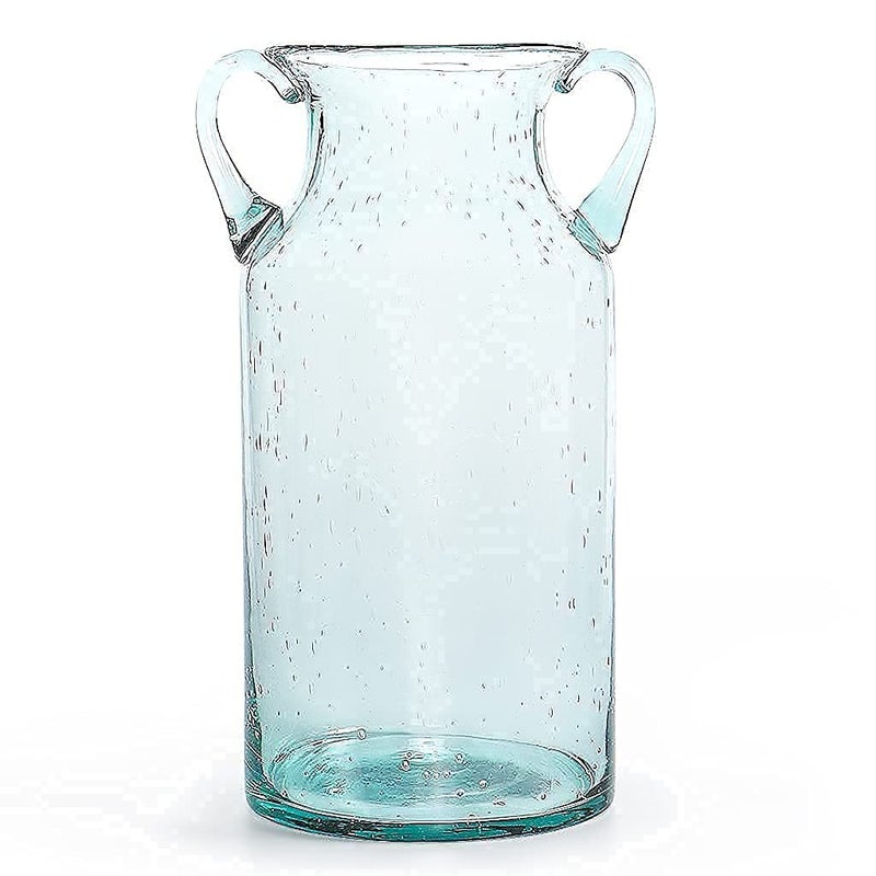 MDLUU Decorative Glass Vase 11 Tall Bubble Air Flower Vase with Handles Handblown Jug Vase for Dining Room Bedroom Bathroom Mantel