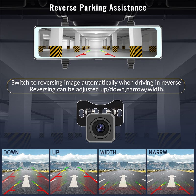 4K Mirror Dash Cam with Wireless Apple Carplay&Android Auto,11.26" Voice Control Rear View Mirror View Cameras,WiFi recording, FM Transmitter,Night Vision,Parking Assistance, WDR/HDR,Loop Recording - Image 5
