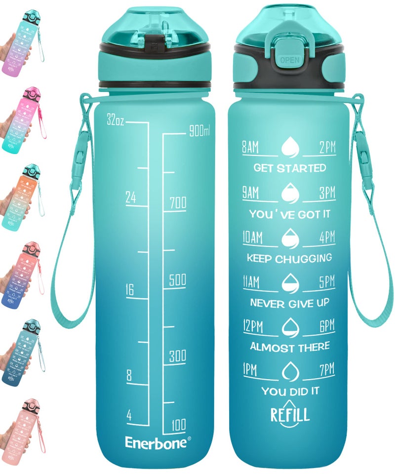 Enerbone 32 oz Drinking Water Bottle with Times to Drink and Straw, Motivational with Carrying Strap, Leakproof BPA & Toxic Free, Ensure You Drink Enough Water for Fitness Gym Outdoor - Image 1