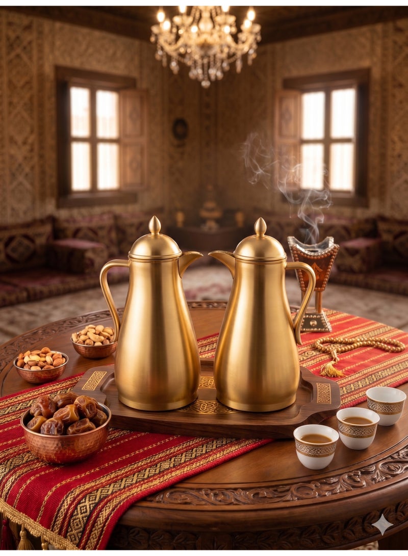 غزال طقم ترمس غازيلا الأنيق المكون من قطعتين بسعة 1 لتر + 1 لتر، خالٍ من مادة BPA، لحفظ القهوة العربية ساخنة وباردة - Image 4