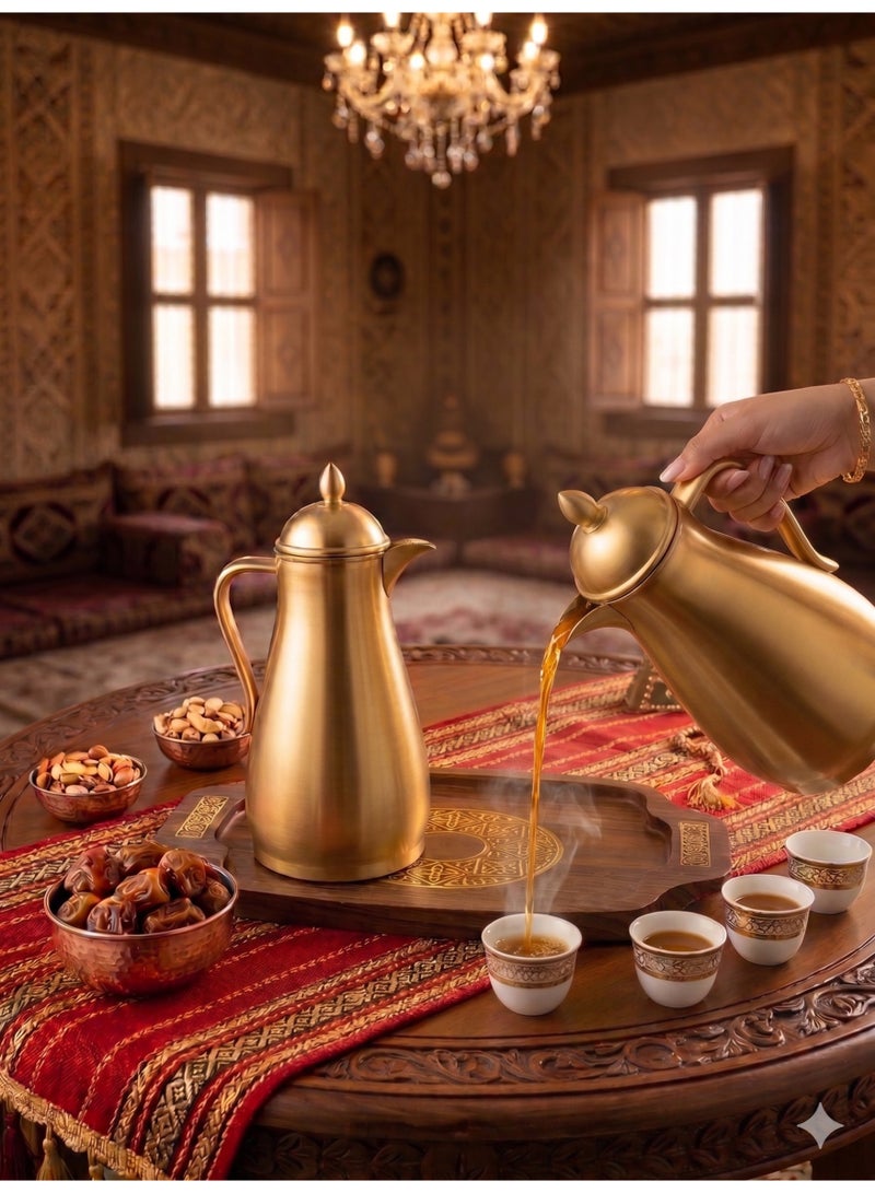 غزال طقم ترمس غازيلا الأنيق المكون من قطعتين بسعة 1 لتر + 1 لتر، خالٍ من مادة BPA، لحفظ القهوة العربية ساخنة وباردة - Image 2